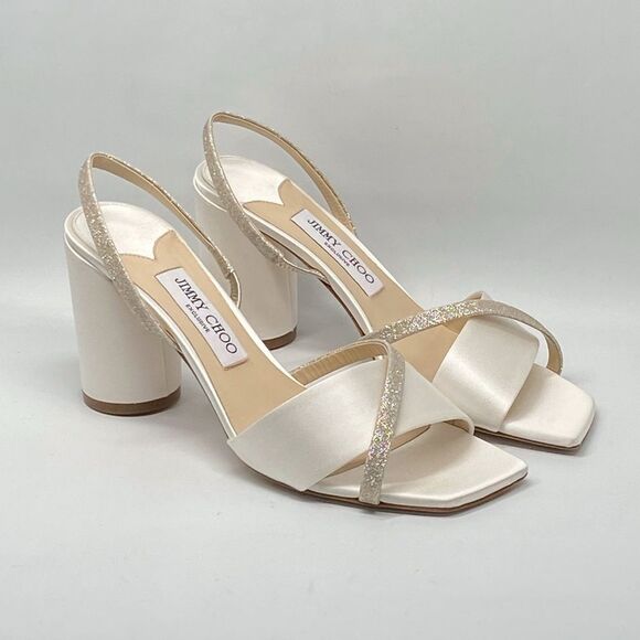 Jimmy Choo Plum Satin & Glitter Slingback Sandals size 38.5 - Picture 2 of 12